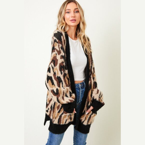 ON BLUE Fuzzy Knit Leopard Print Cardigan - Picture 5 of 10